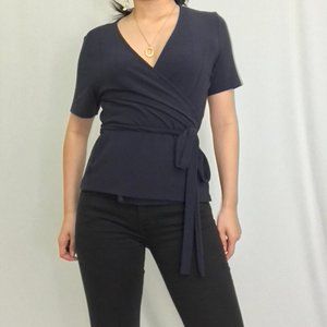 Ann Taylor Navy Wrap Over Blouse